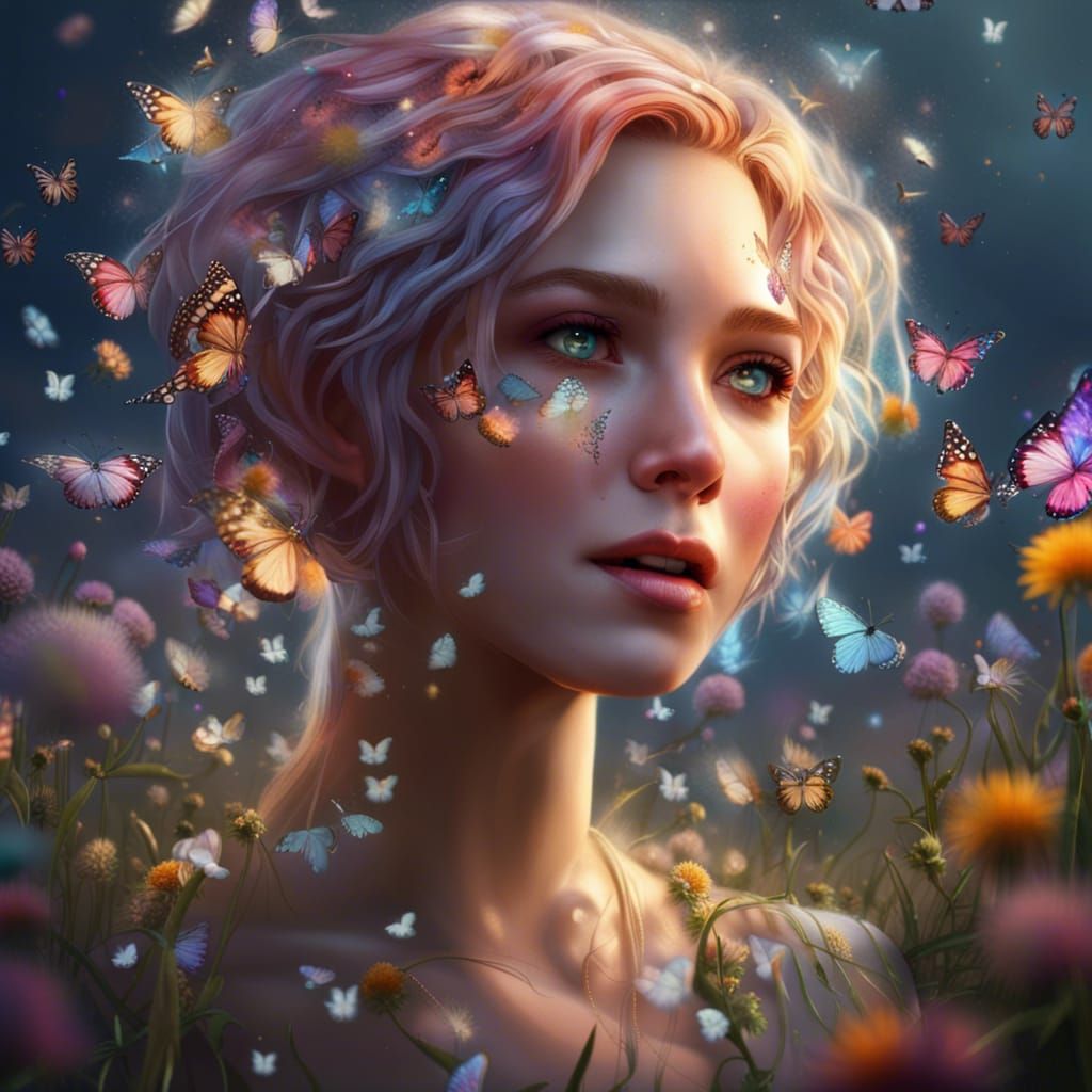 Butterfly Woman in Moonlight: Digital Matte Painting