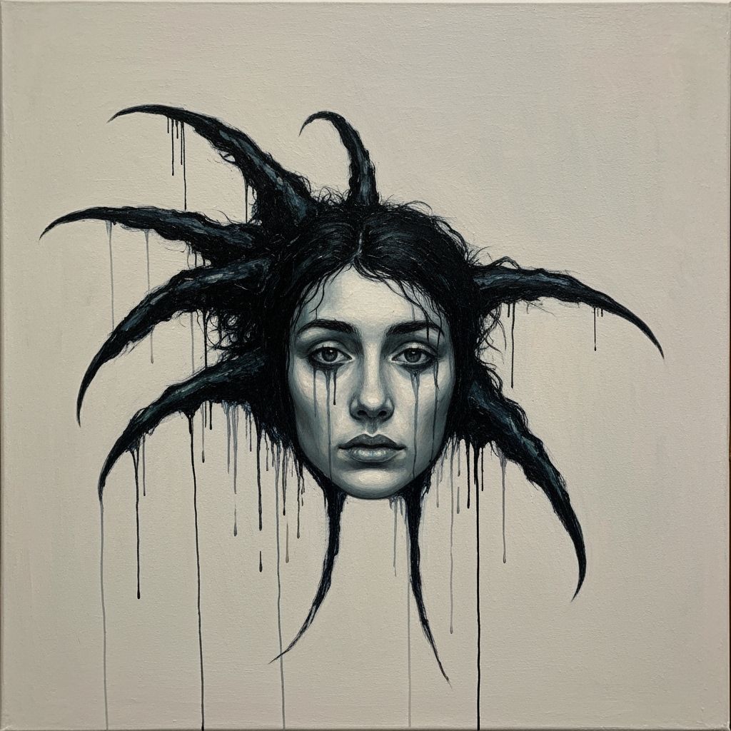 Melancholy Love Rain, Claws, and Dreads as Oil Painting