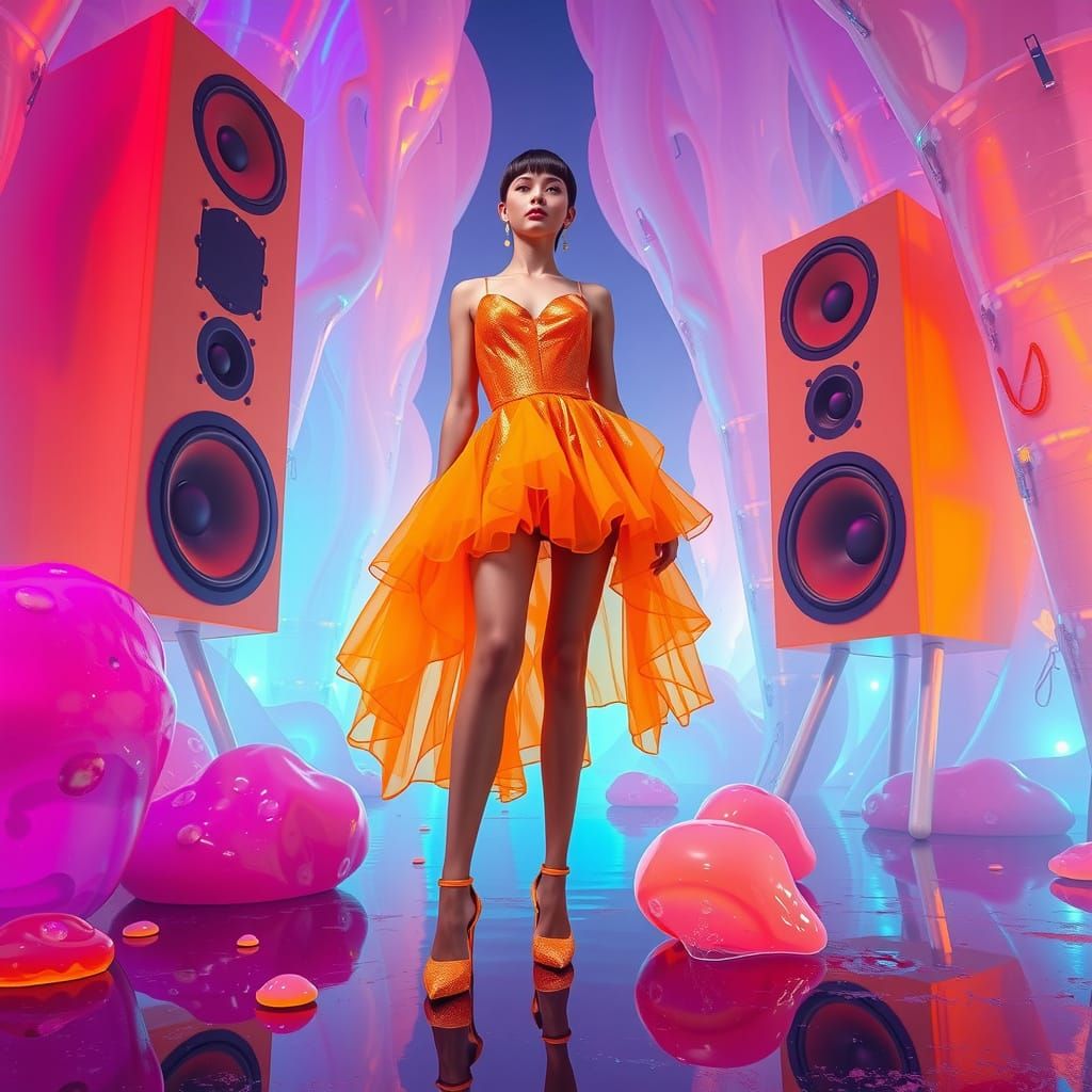 Futuristic Cabaret Muse in Neon-lit Cyberpunk World