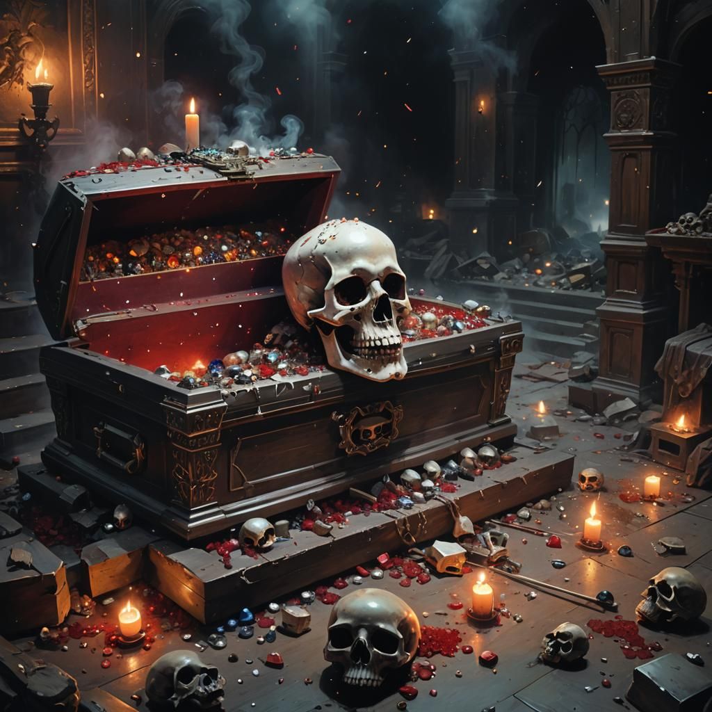 Eerie Dystopian Surrealism: Skull and Gems