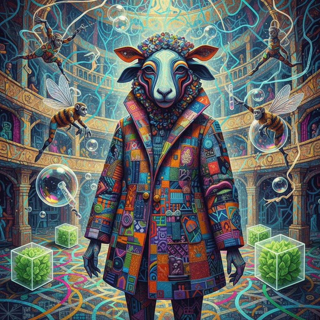 Geometric Sheep in Surreal Off-Broadway Theatre