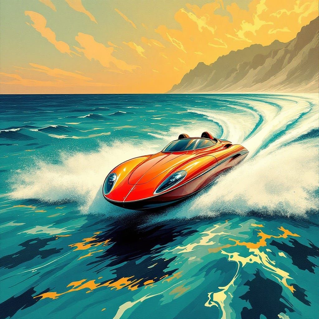 Futuristic Speedboat on Turquoise Sea
