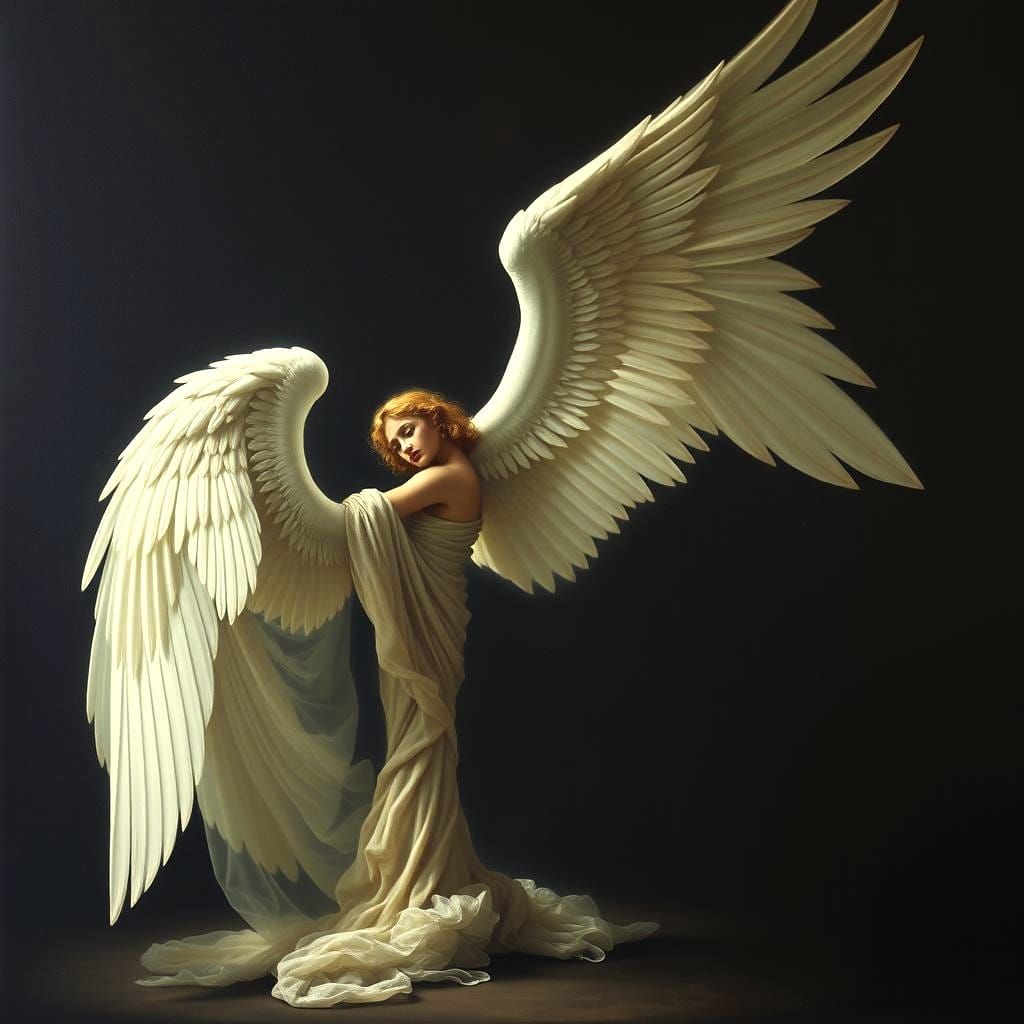 Dramatic Angelic Composition in Oil Paint Style