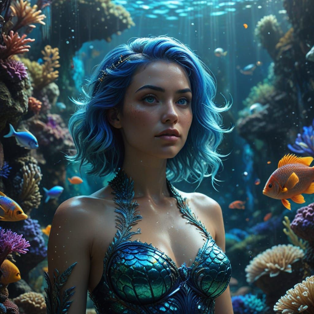 Mermaid in Coral Reef: Hyperrealistic Digital Art