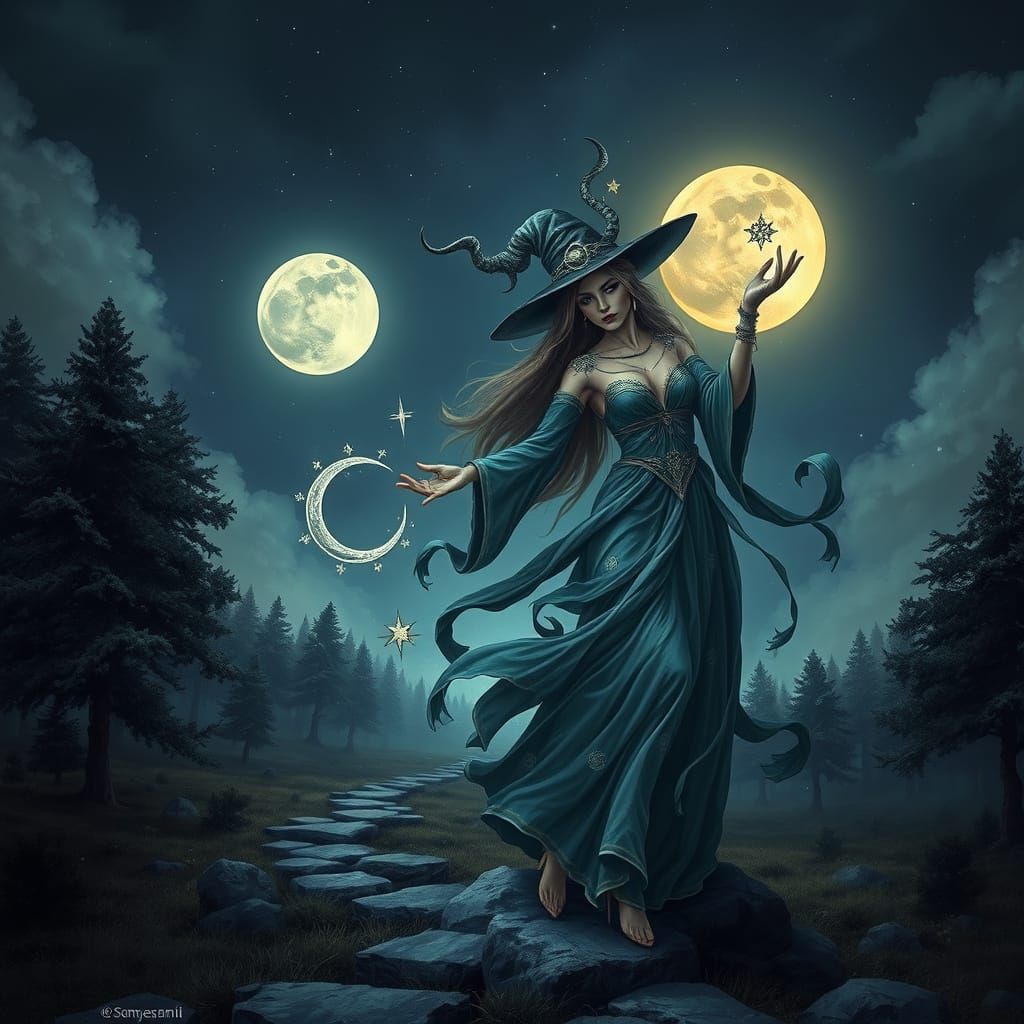 Gemini Witch Spellcasting Under Twin Moons