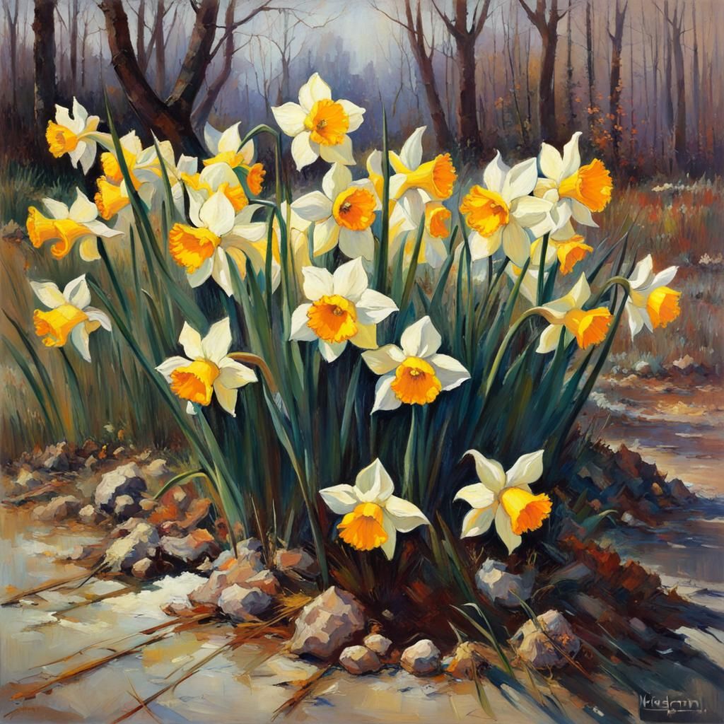 Daffodils in Bloom: Whimsical Digital Illustration