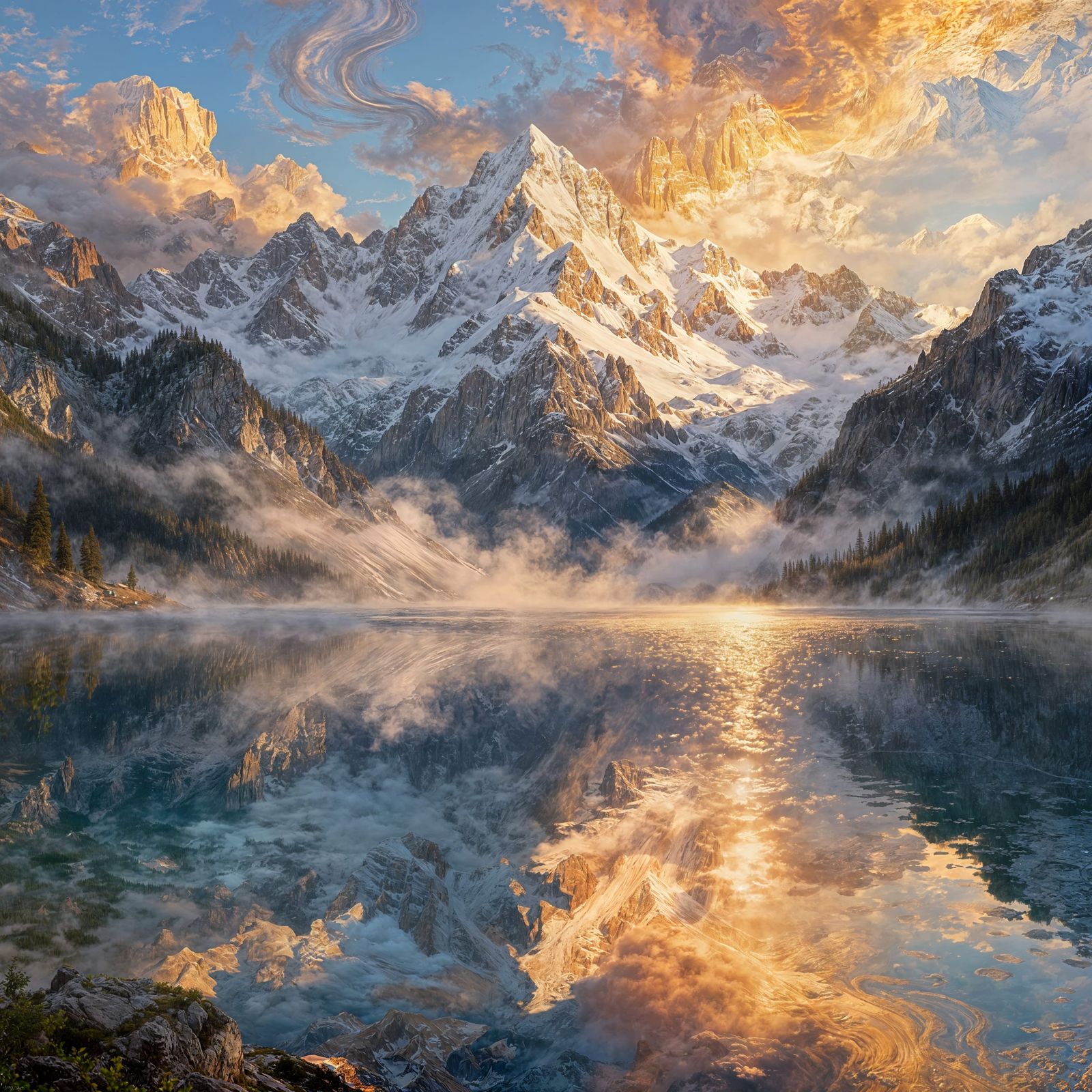 Ethereal Alpine Lake Reflects Mountain Peaks Under Dramatic ...