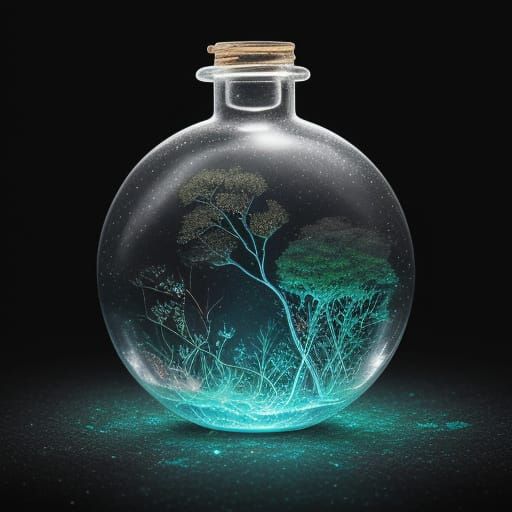Miniature Glowing World Inside a Bottle