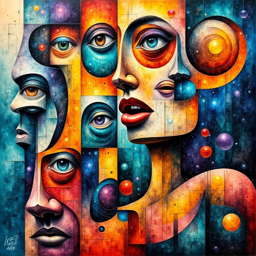 Vibrant Cubist Abstract Artwork