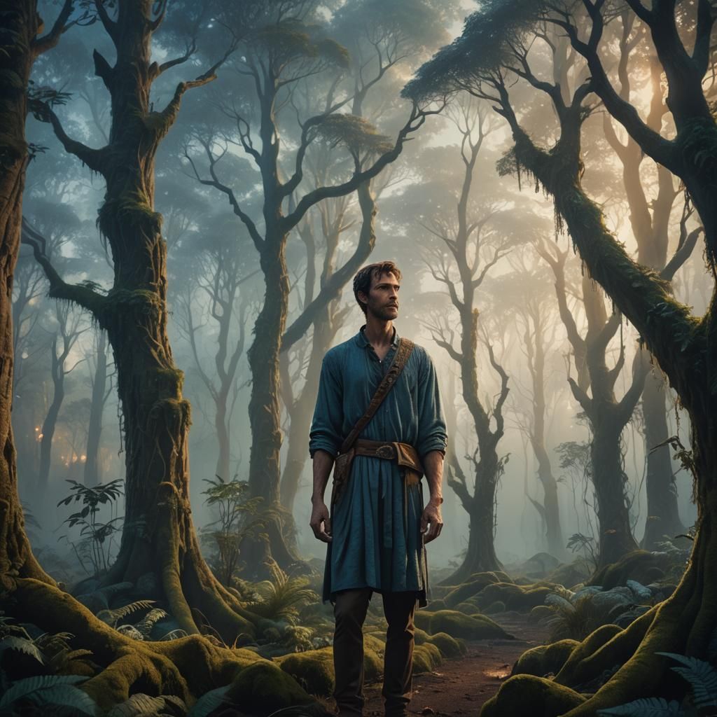 Mystical Forest: Man with Long Neck, Fantasy Art