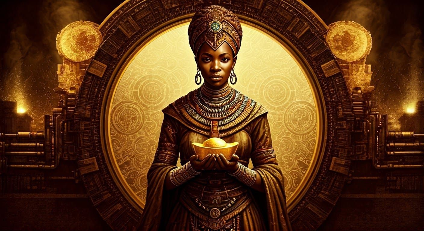 African Warrior in Steampunk Ukiyo-e Impasto Style