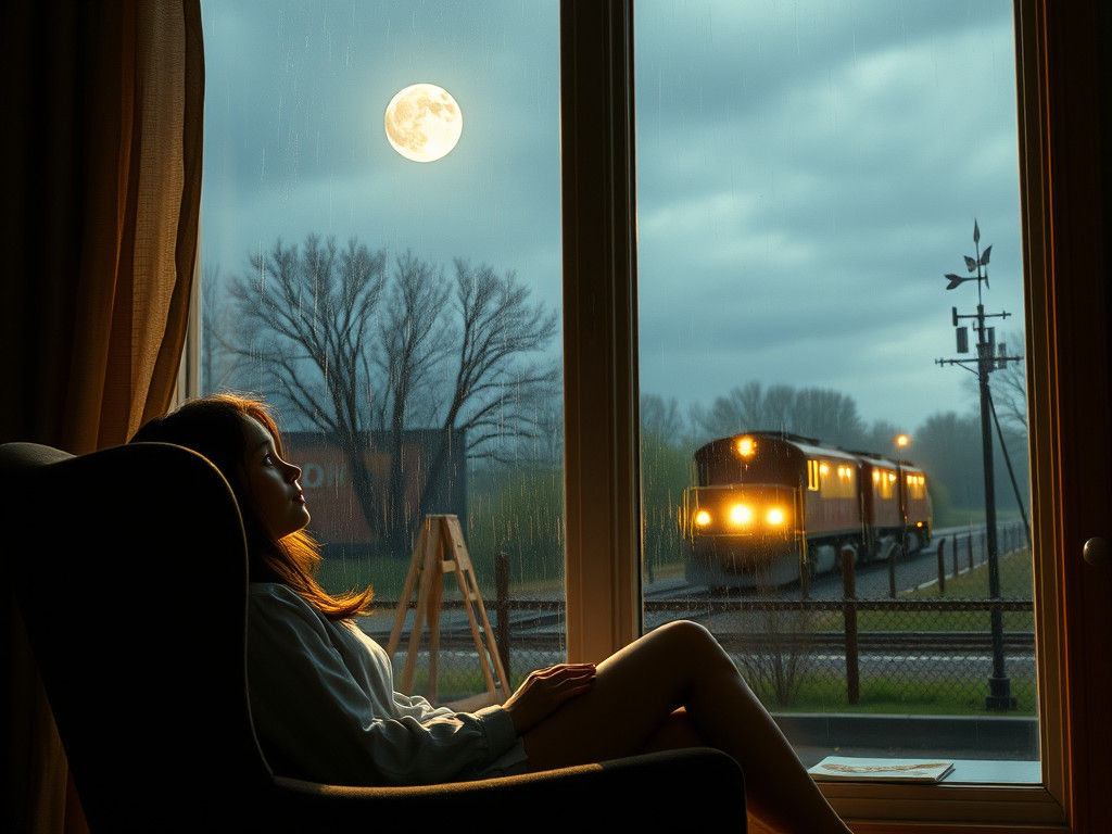 Dreamy Reverie: Girl Gazing at Rainy Night