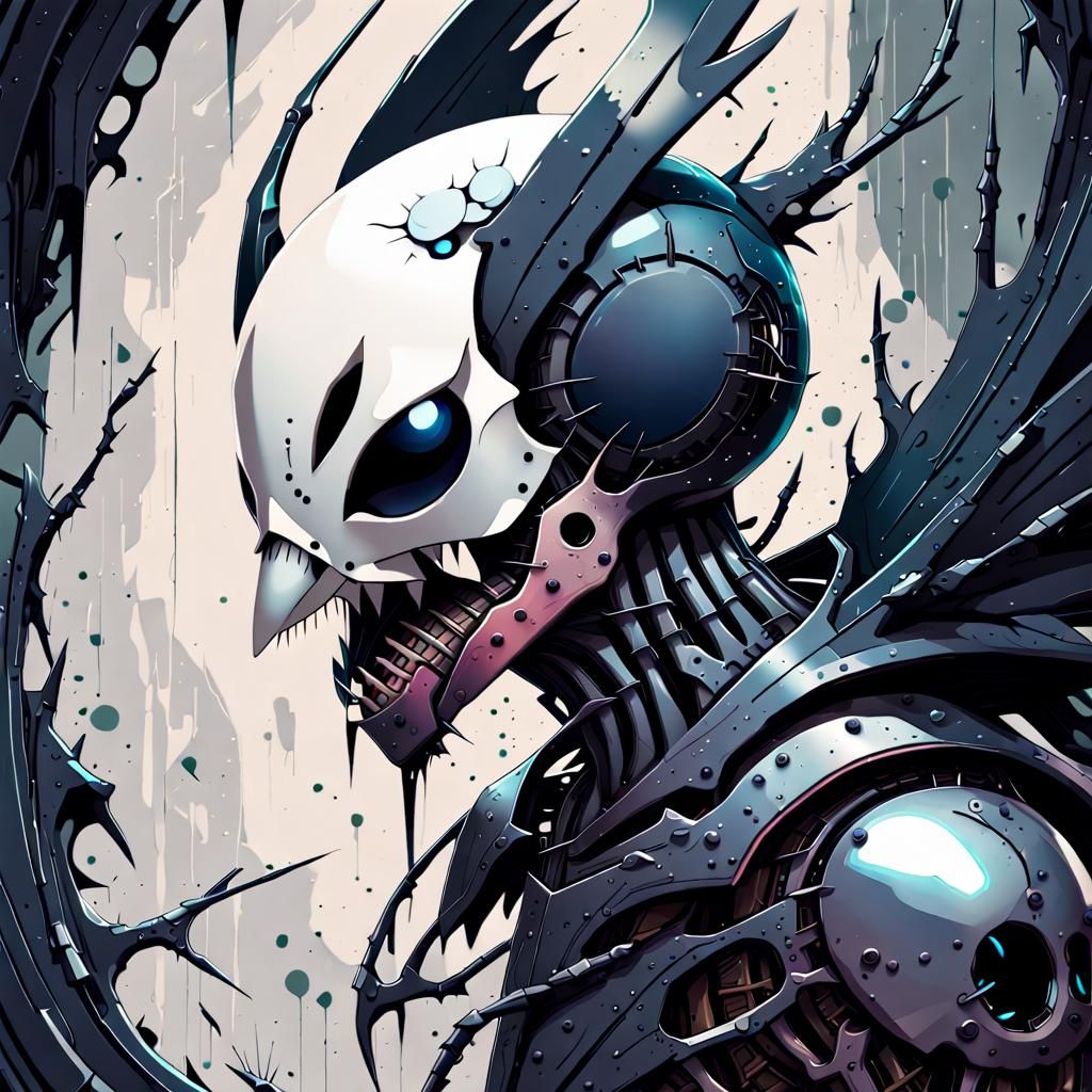 Hollow Knight Vector Art in Biomechanical Style