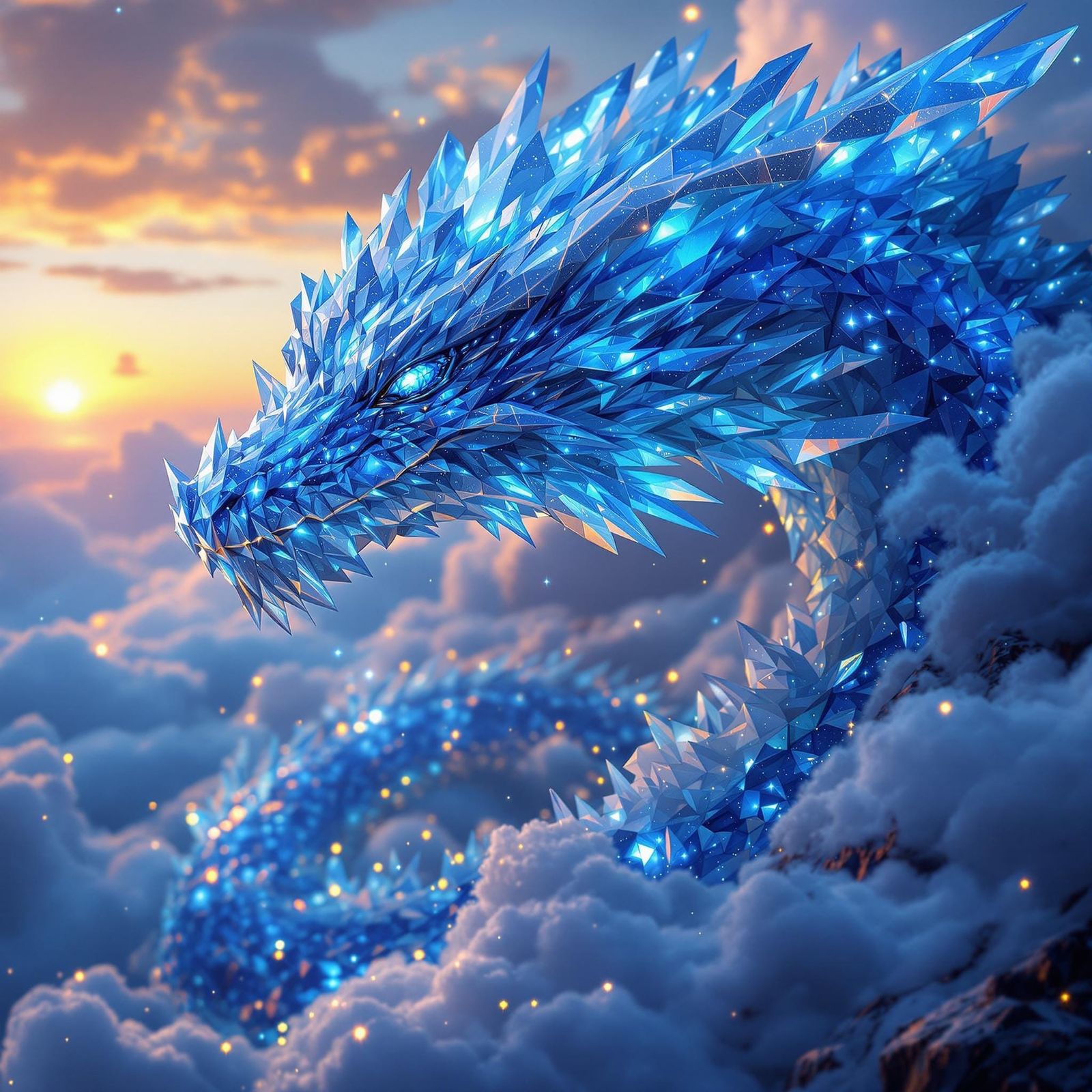 Crystal Dragon in Ethereal Sunset Glow