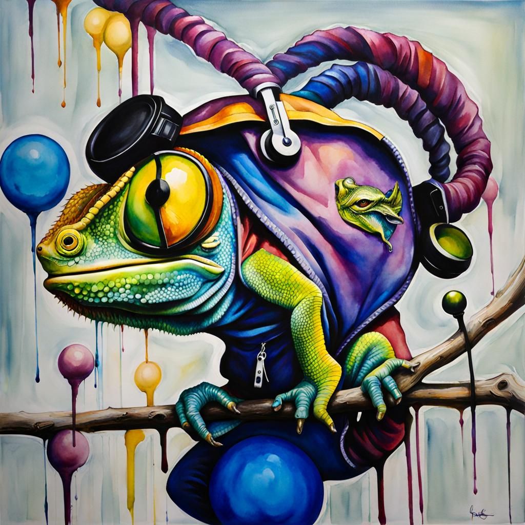 Hip-Hop Chameleon Street Art Illustration