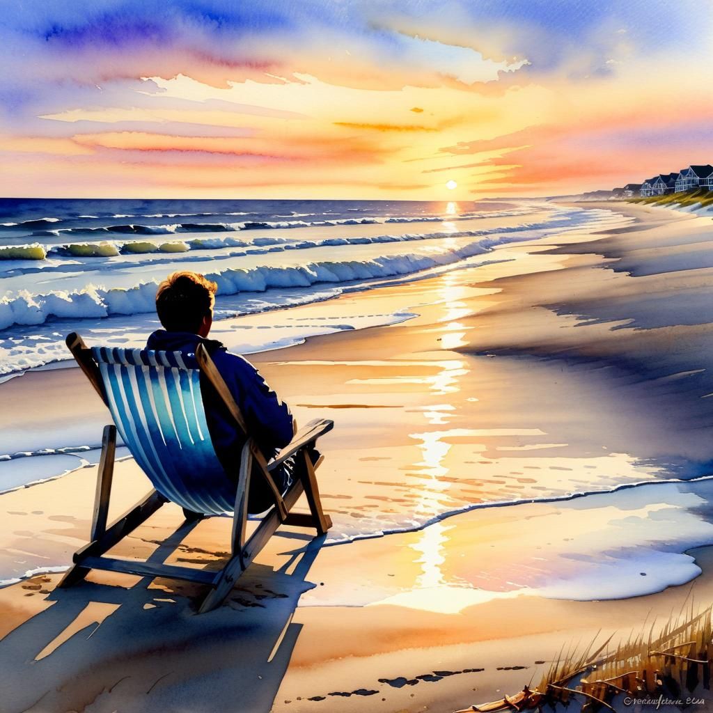 Watercolor Sunset on the Outer Banks