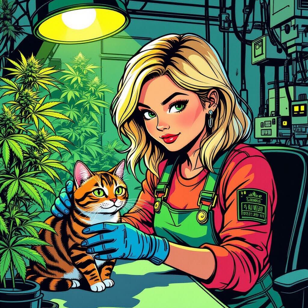 Cannabis Lab Scene in Comic Book Style