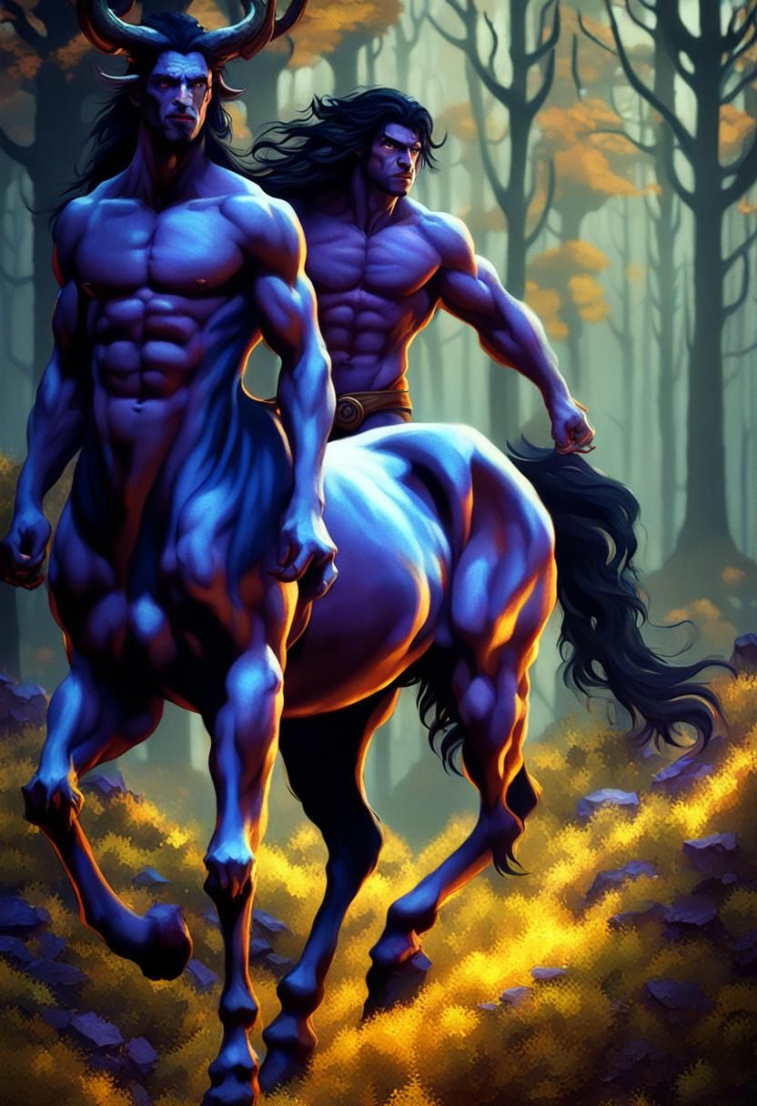Dark Fantasy Centaur in Forest, Detailed Digital Art