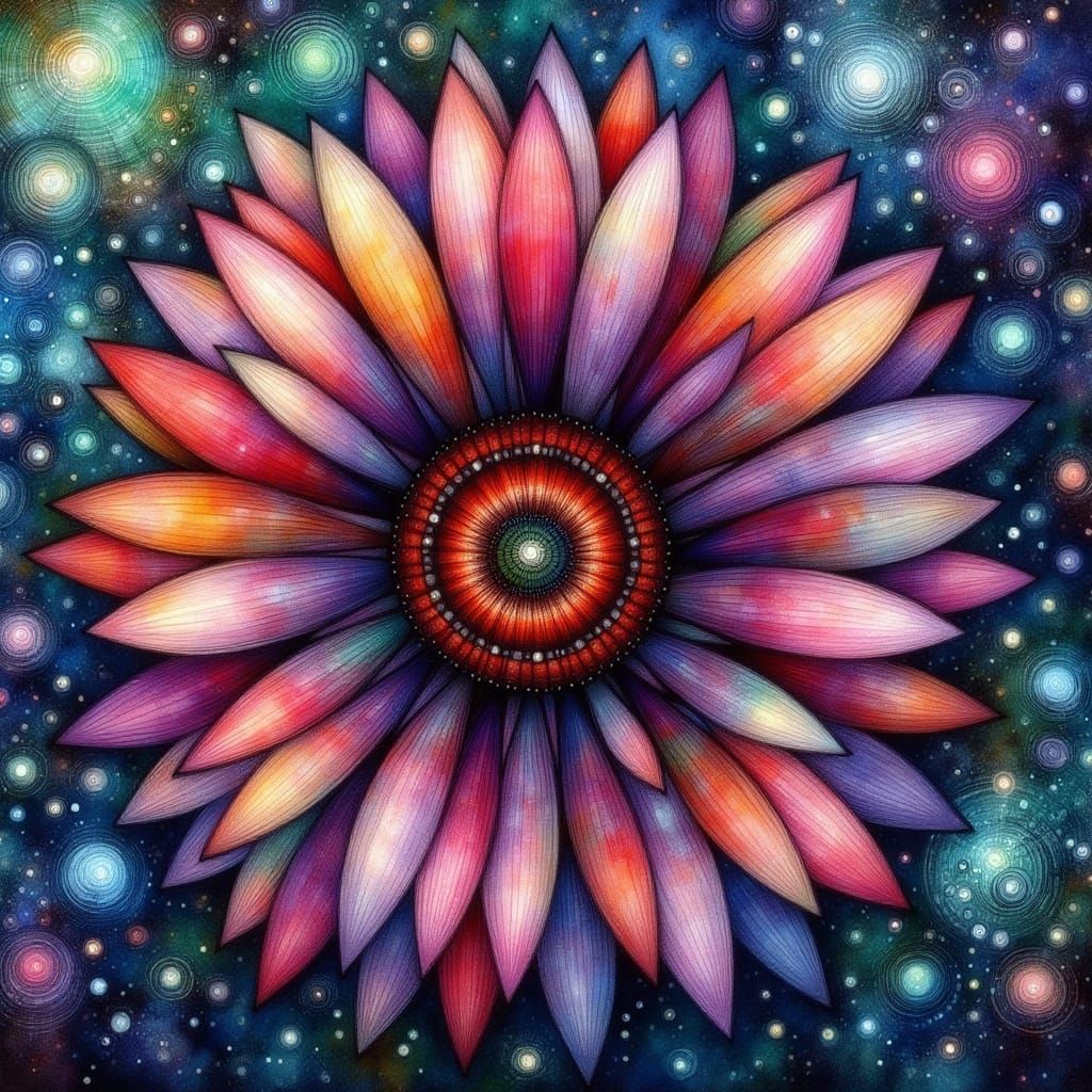 Gerbera Flower Resembling Stained Glass with Mosaic Pattern