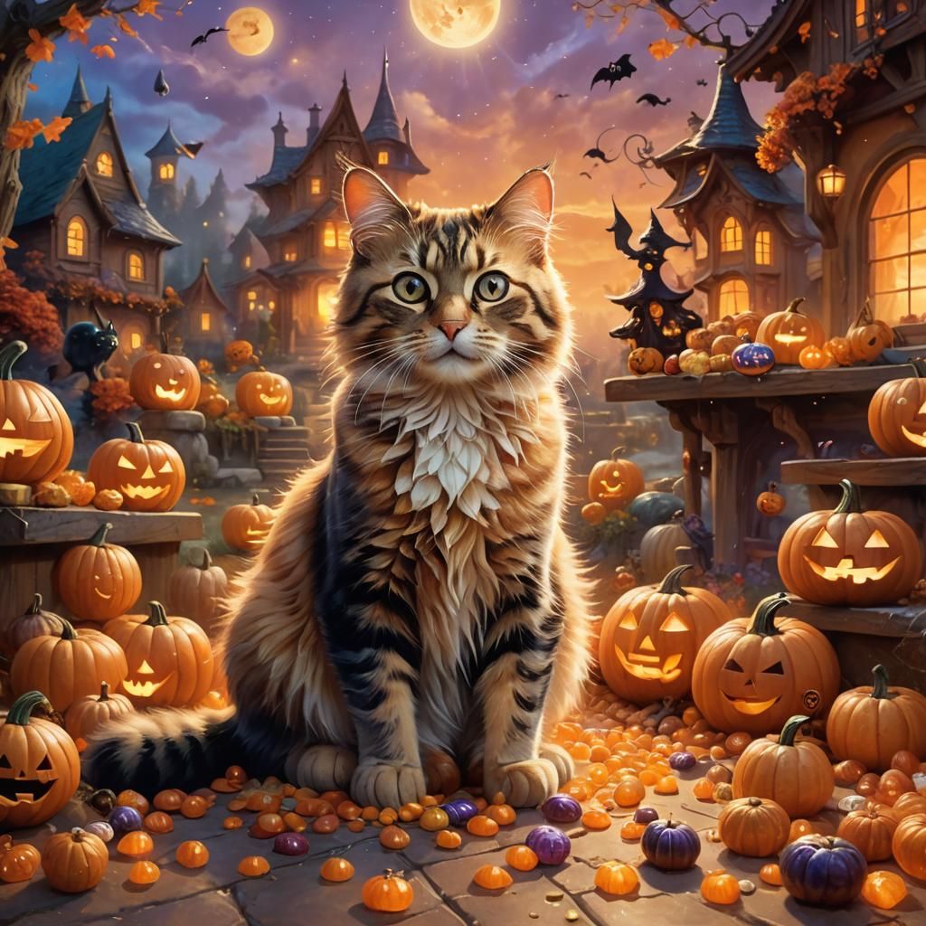 Cute Cat in Ethereal Halloween Fantasy