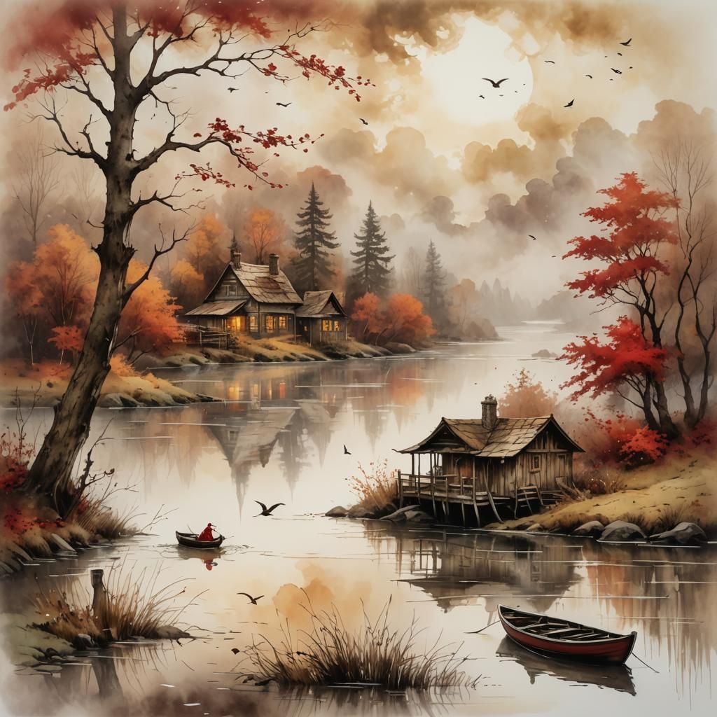 An evening in autumn forest