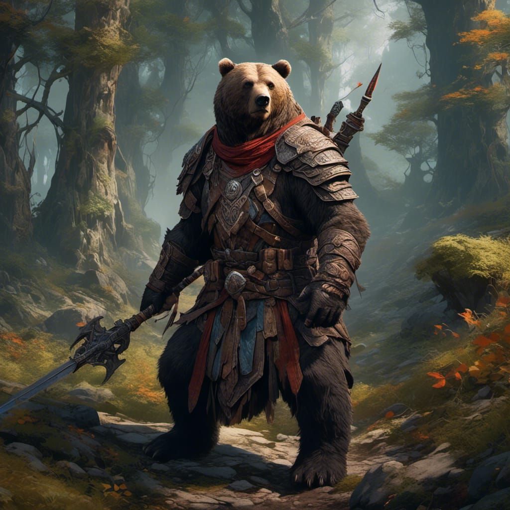 Hyperrealistic Bear Warrior in Detailed Matte Painting