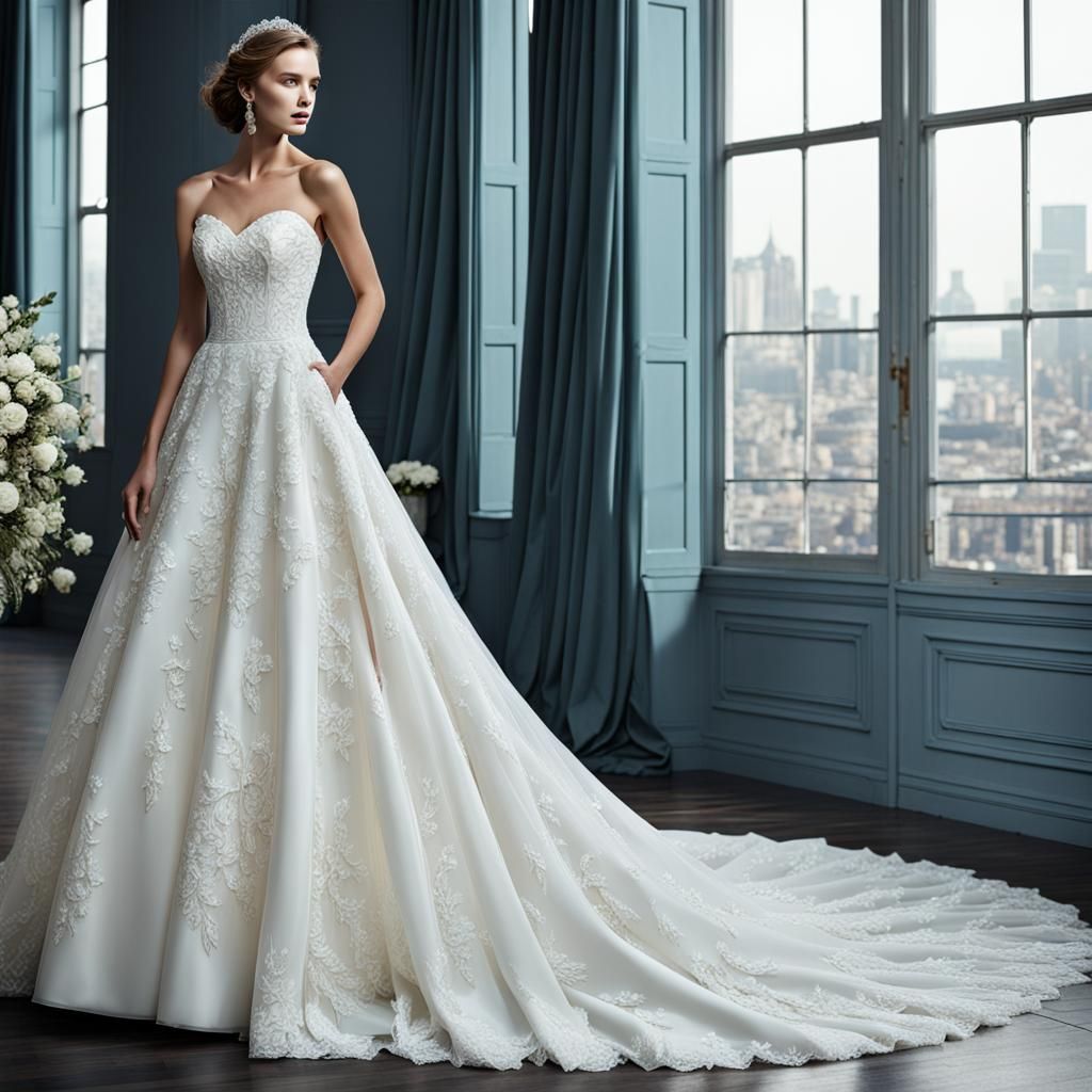 Elegant A-Line Wedding Dress with Train