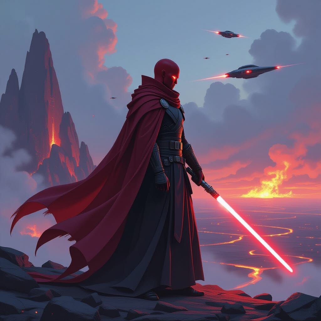 Ares as Jedi Master in Futuristic Lava Field