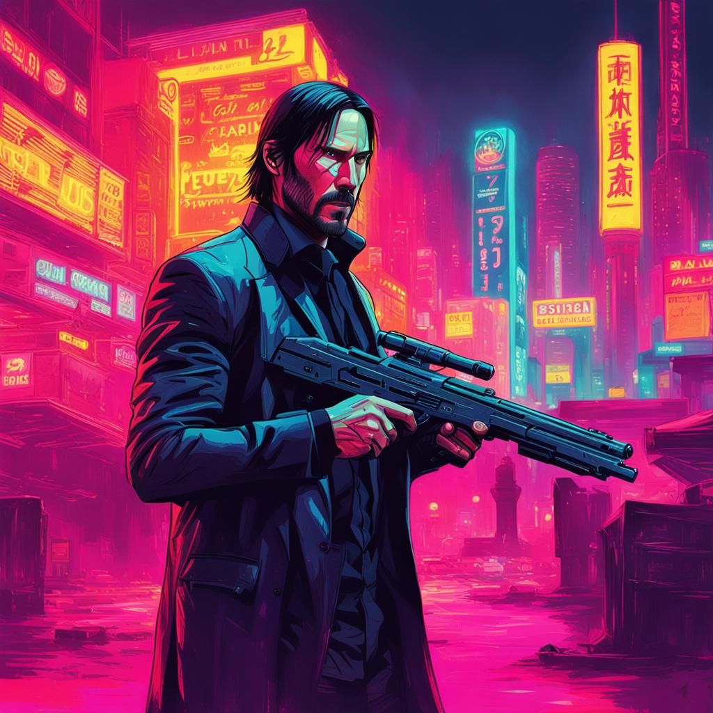 John Wick in Cyberpunk 2099 Neon City