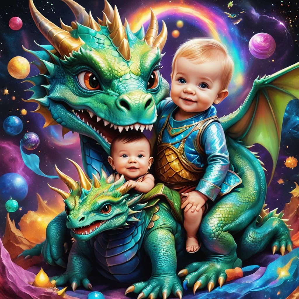 Toddler King and Dragon Birthday in Astral Illustration
