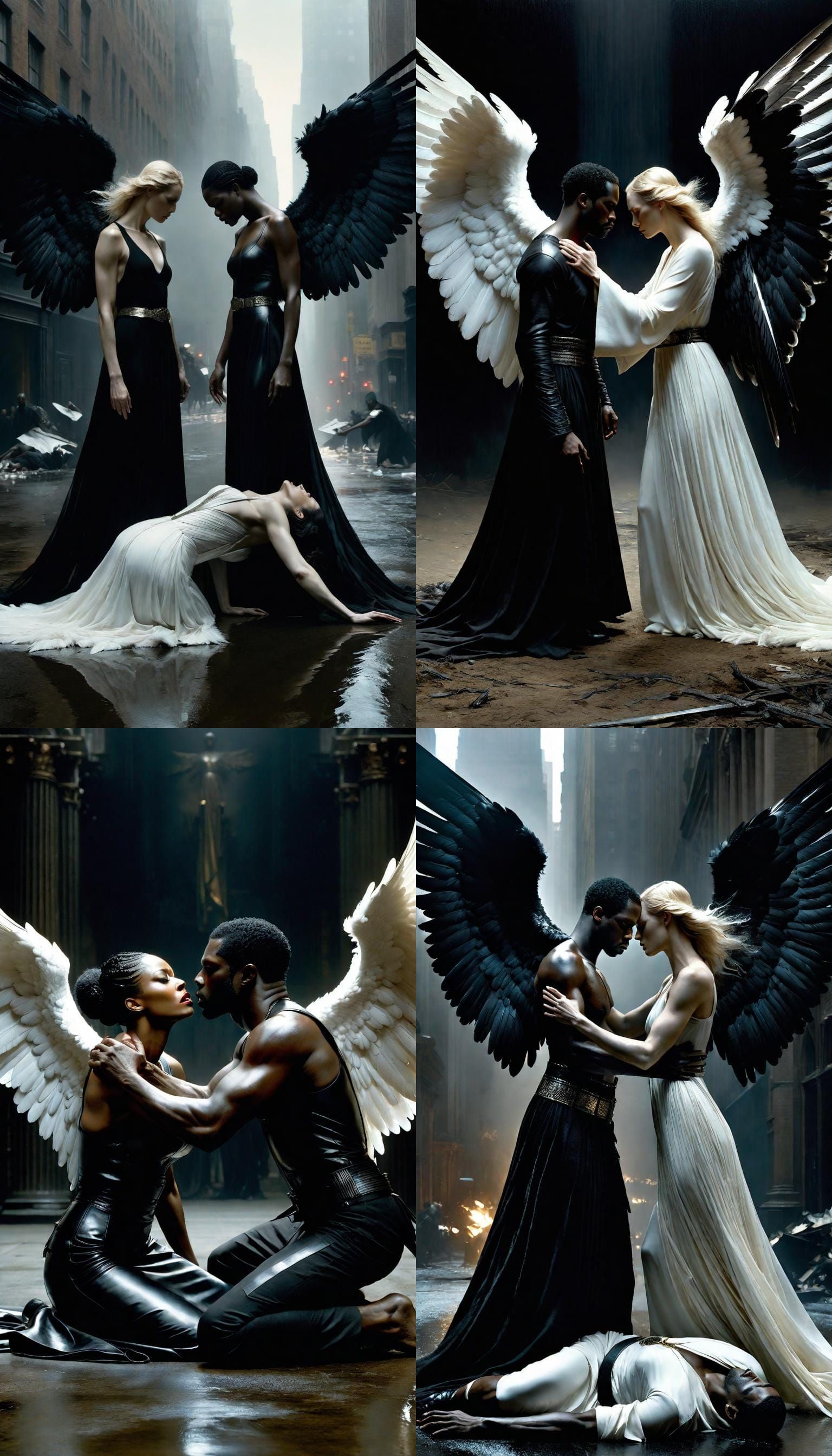 Angels Clash Over Soul, Cinematic Mixed-Media Art