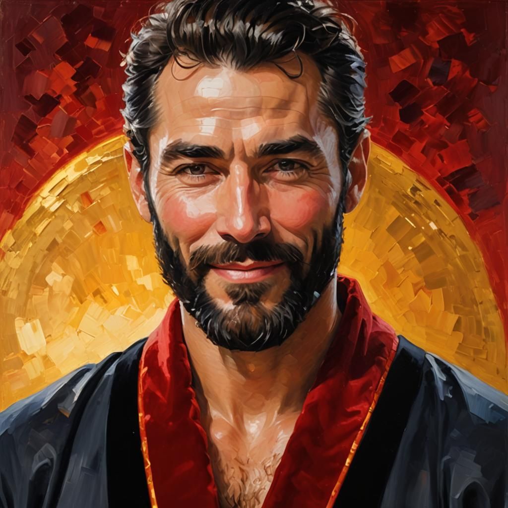 Bearded Man in Velvet Robe: An Impressionistic Impasto Paint...