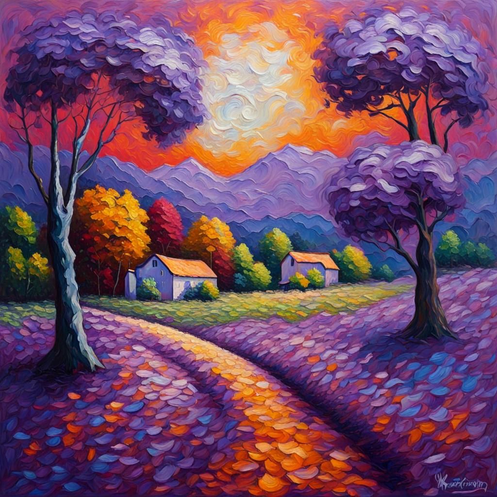 Purple World in Expressionist Oil Painting Style