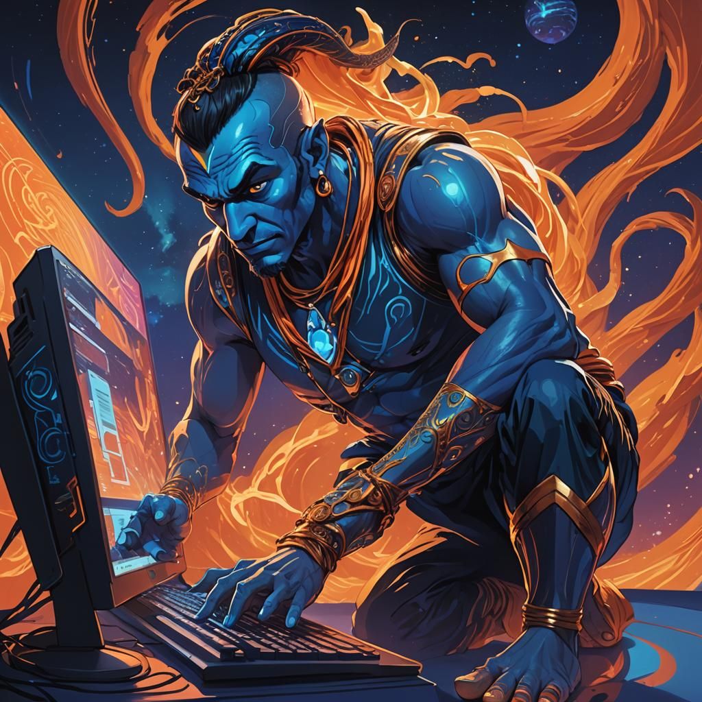 Genie Watching YouTube: Concept Art in Vibrant Colors