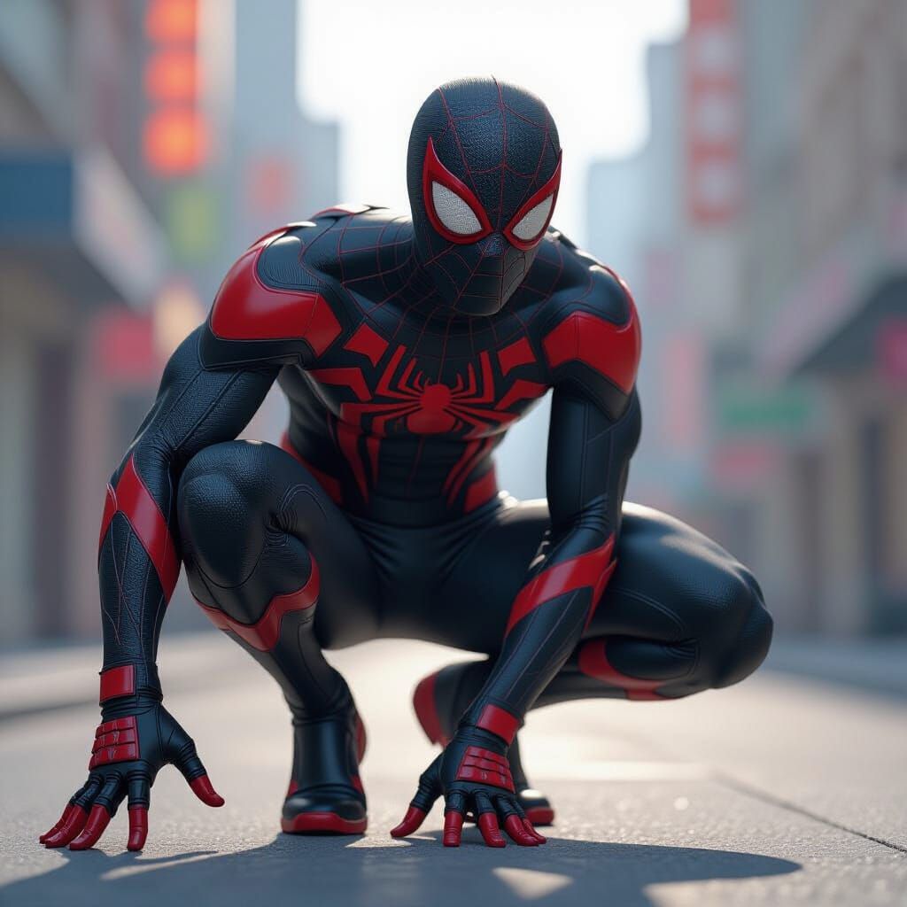 Hyperrealistic Black Spider-Man in Dramatic Pose