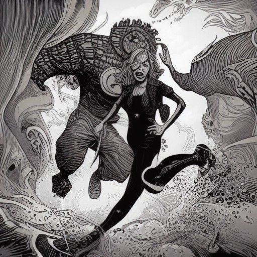 Monster Chase in Comic Book Art Style