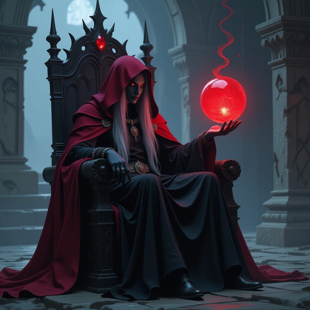 Drow Archmage Contemplates a Murky Sphere, Dark Fantasy Styl...