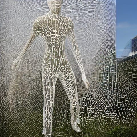 Surreal Photorealistic Sculpture Standing on Curved Forms