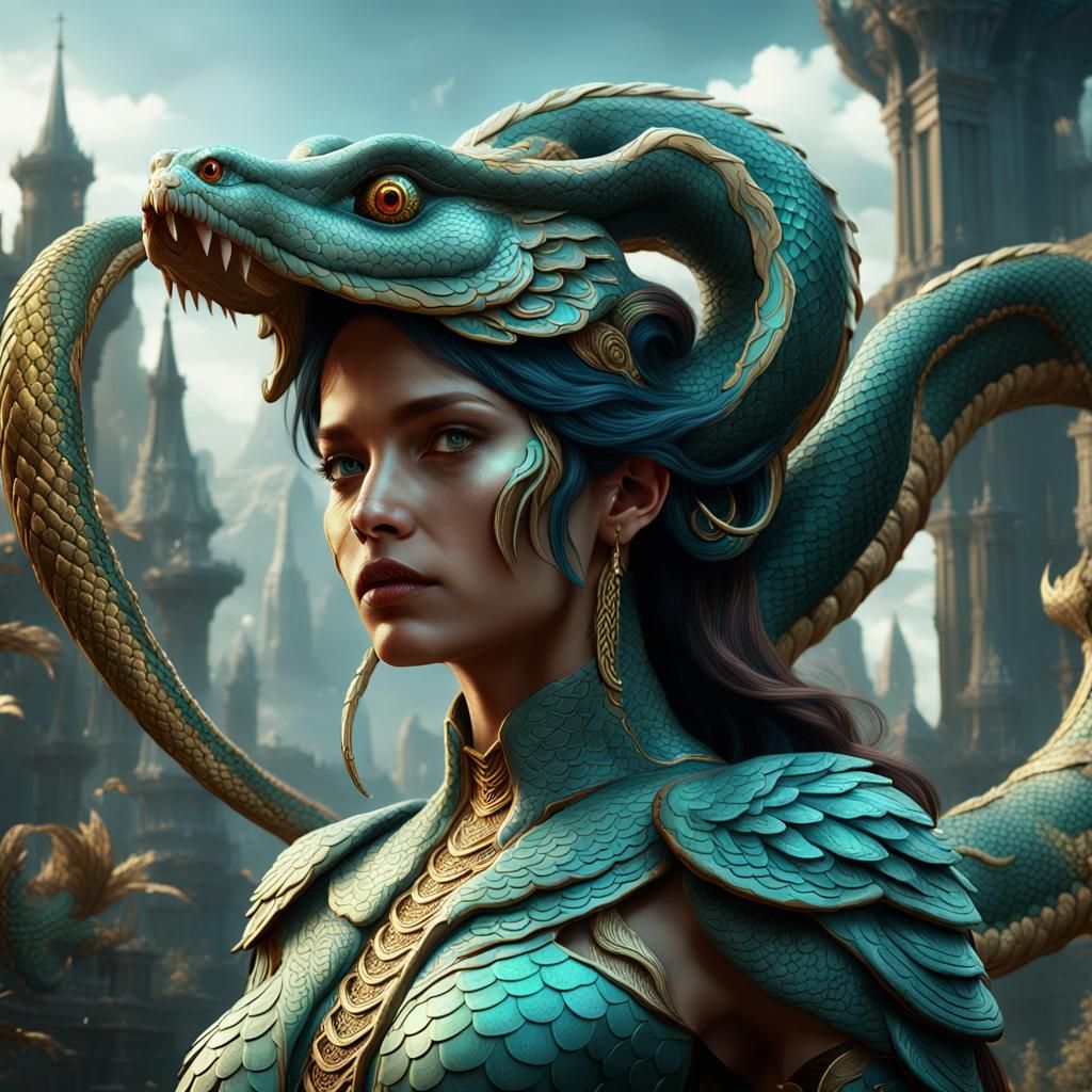 Angelic Serpent Woman: Detailed Matte Painting