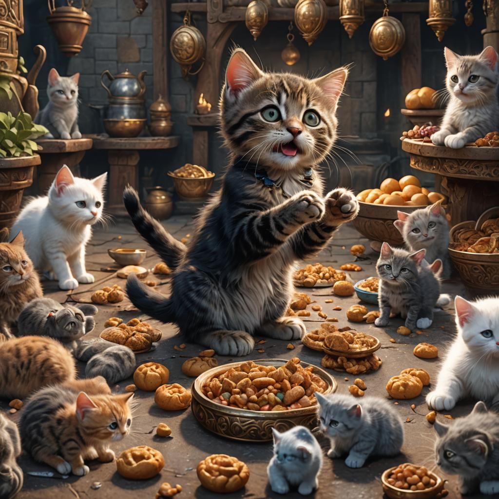 Kitten Begging for Food in Detailed Digital Art