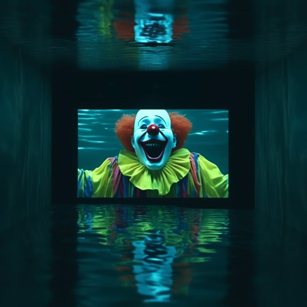 Clown in Submerged Room: Vaporwave VHS Aesthetic