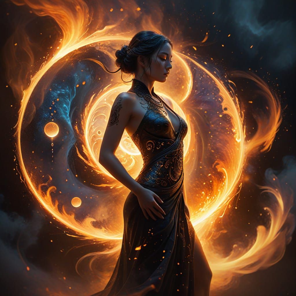 Balanced Fantasy Art with Yin and Yang Symbols