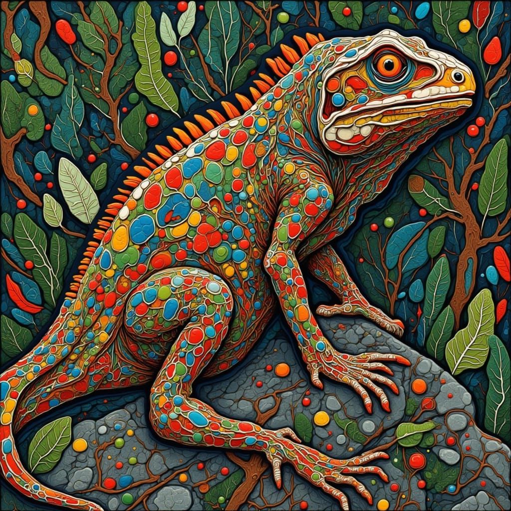Colorful Lizard on a Rock in Concept Art Style