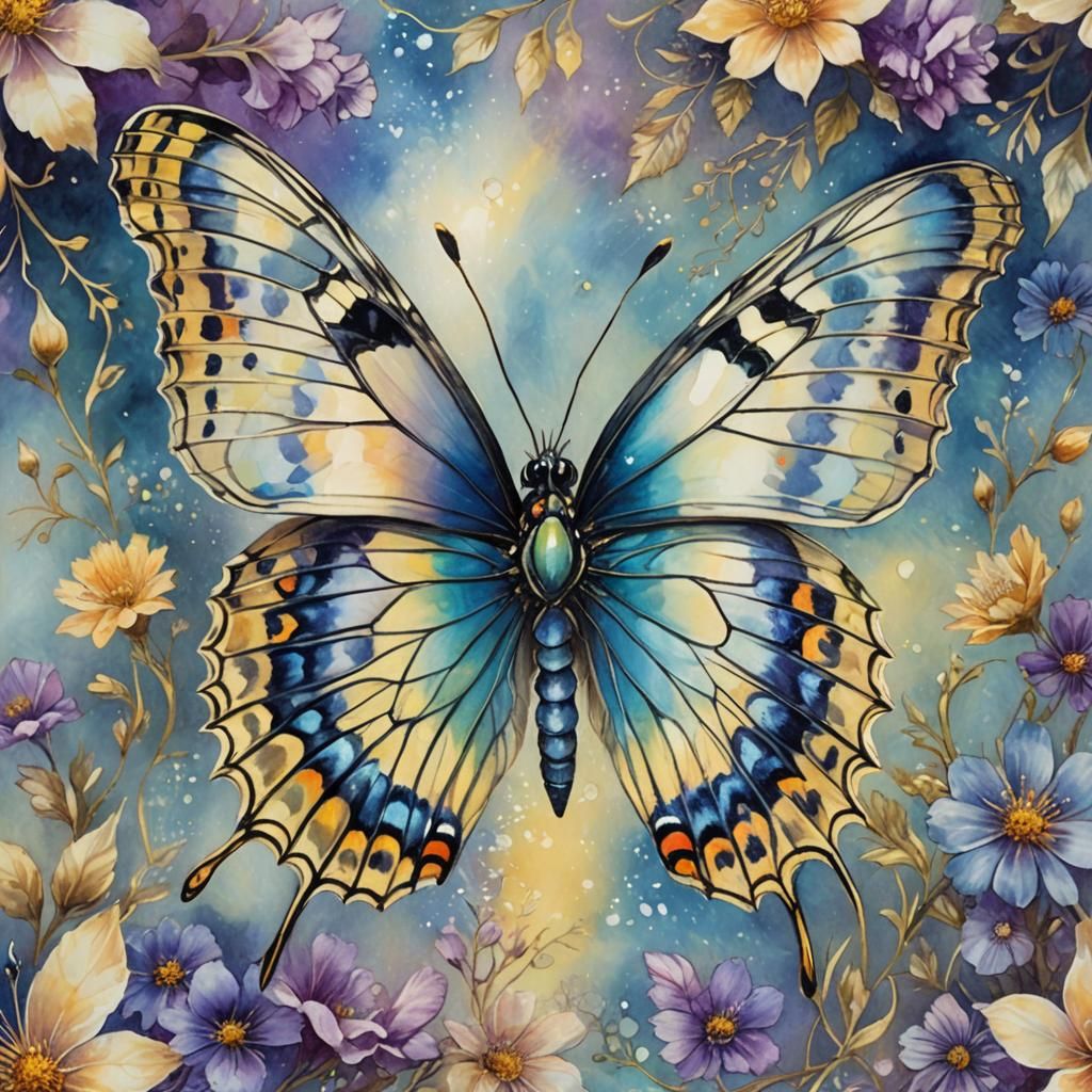 Holographic Butterfly Watercolor in Surreal Style