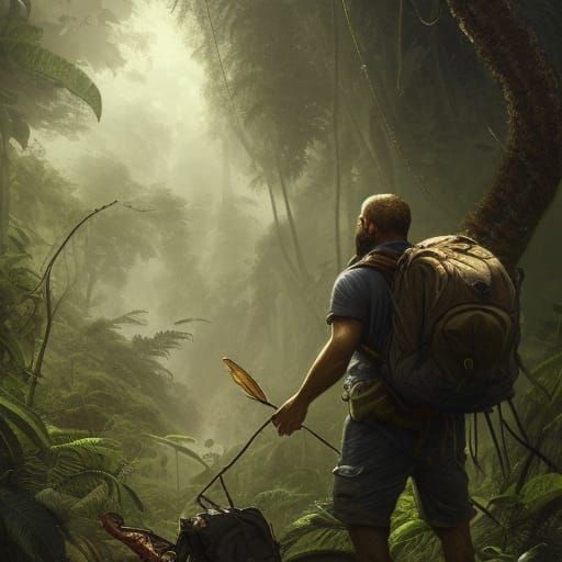 Explorer in Jungle: Dark Fantasy Concept Art