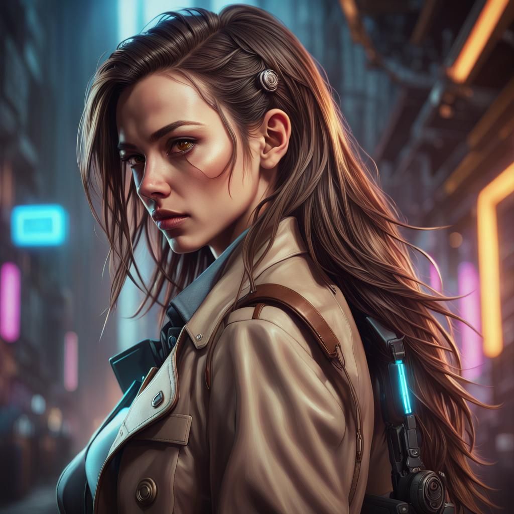 Cyberpunk Detective Portrait in High Resolution