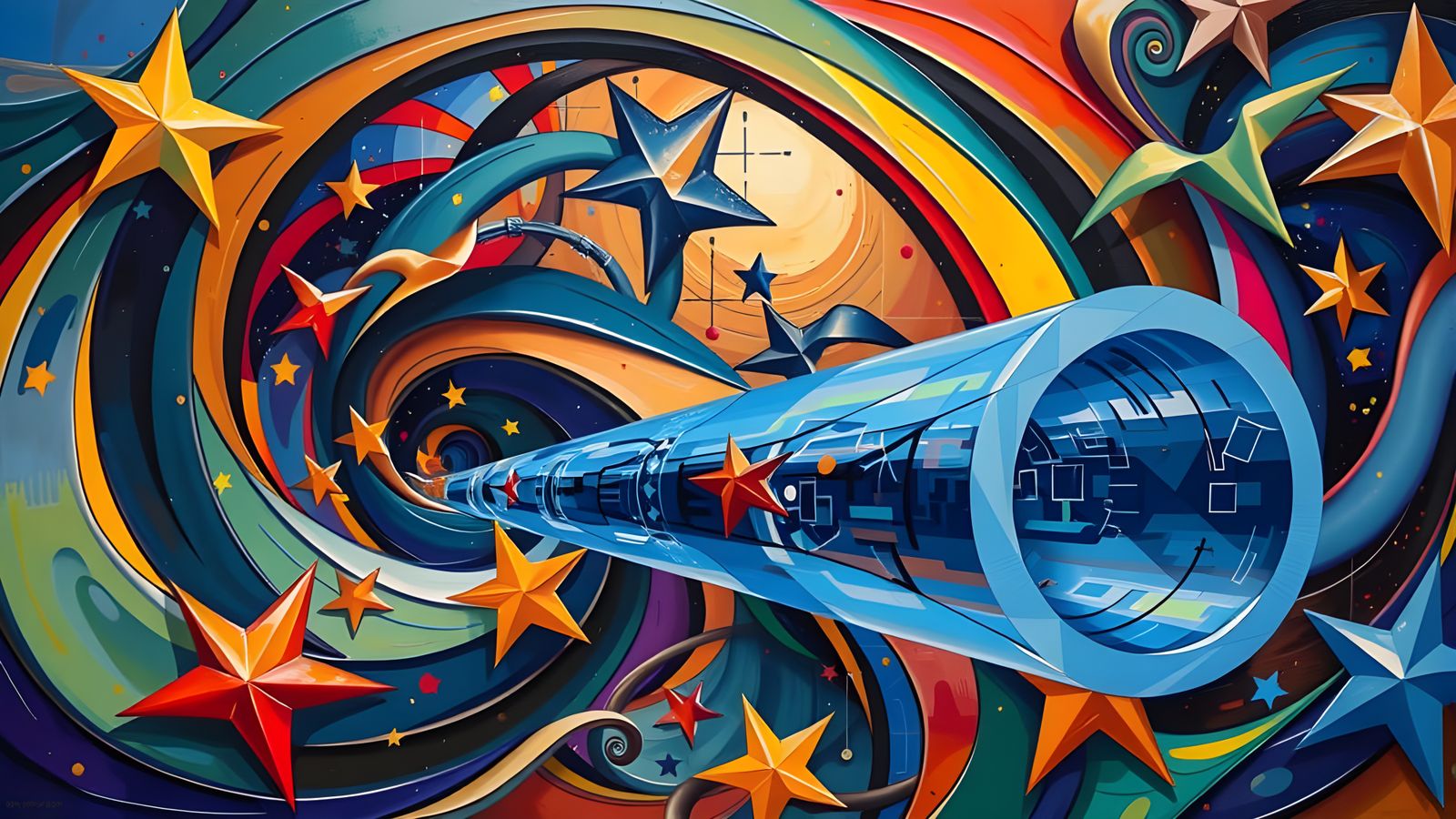 Abstract Cosmos: Metallic Cylinder in Impasto Oil Paint