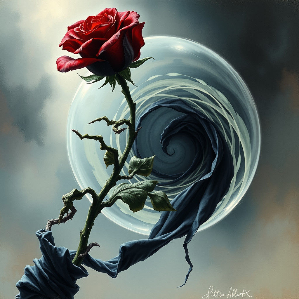 Macabre Rose in Mystical Vortex: Gothic Horror Art