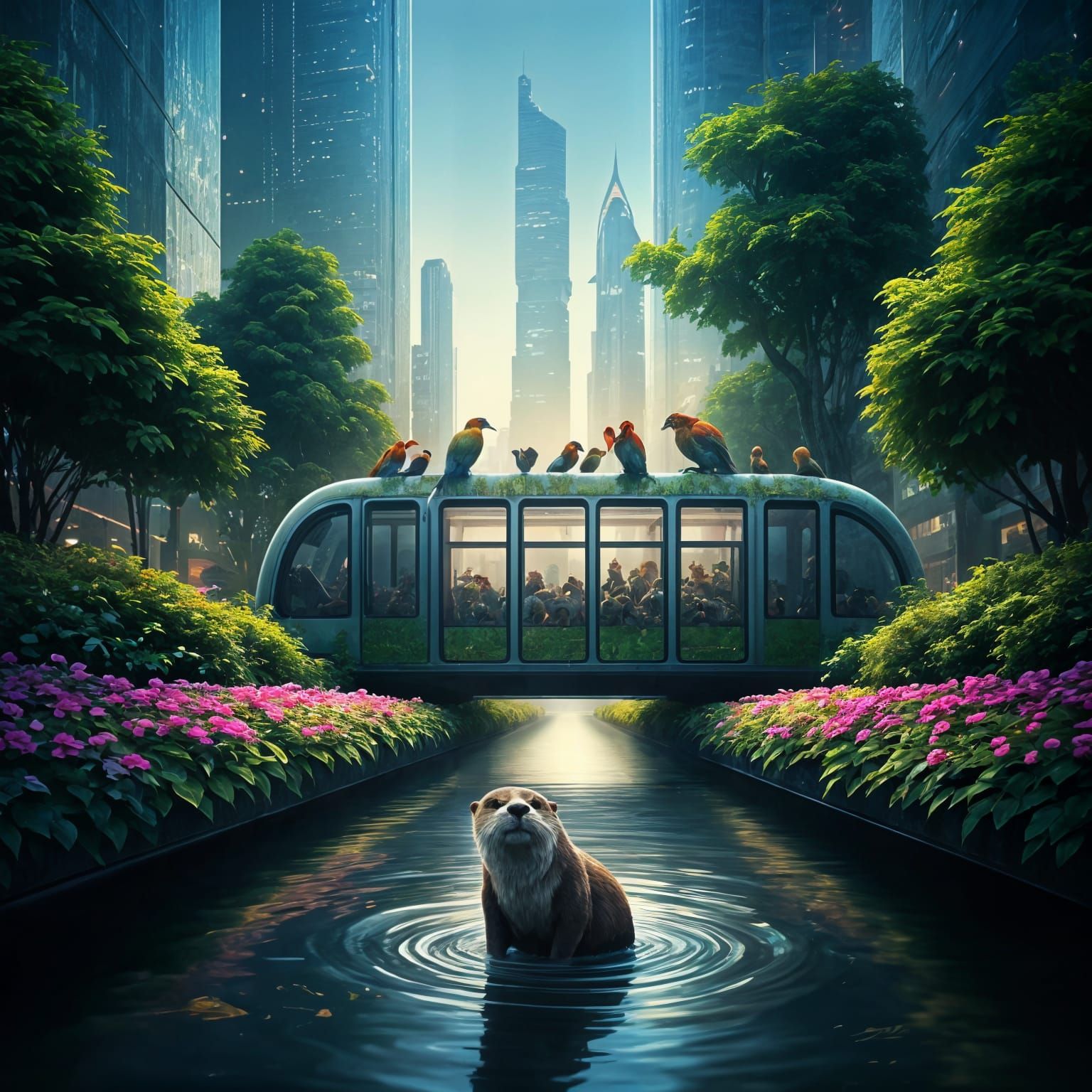 Urban Wildlife Harmony in Futuristic Metropolis