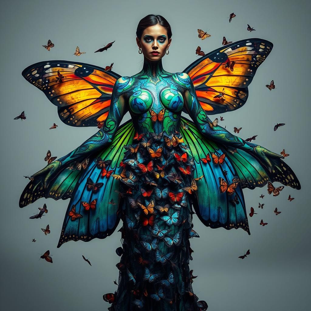 Butterfly Woman in Haute Couture Gown